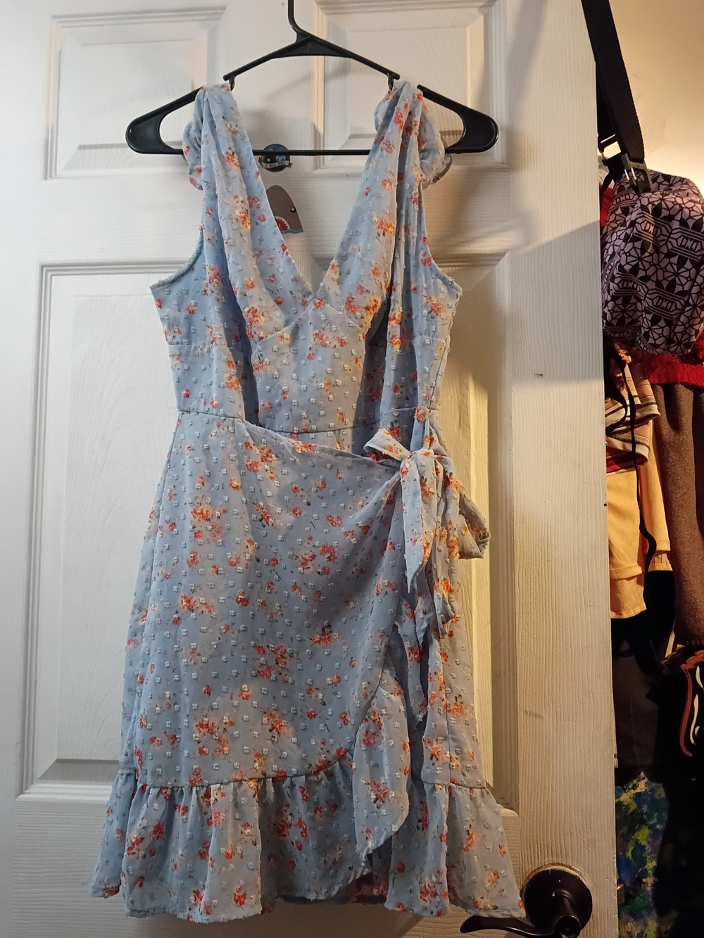 Light Blue Floral Tie-Waist Mini Sundress Size Large